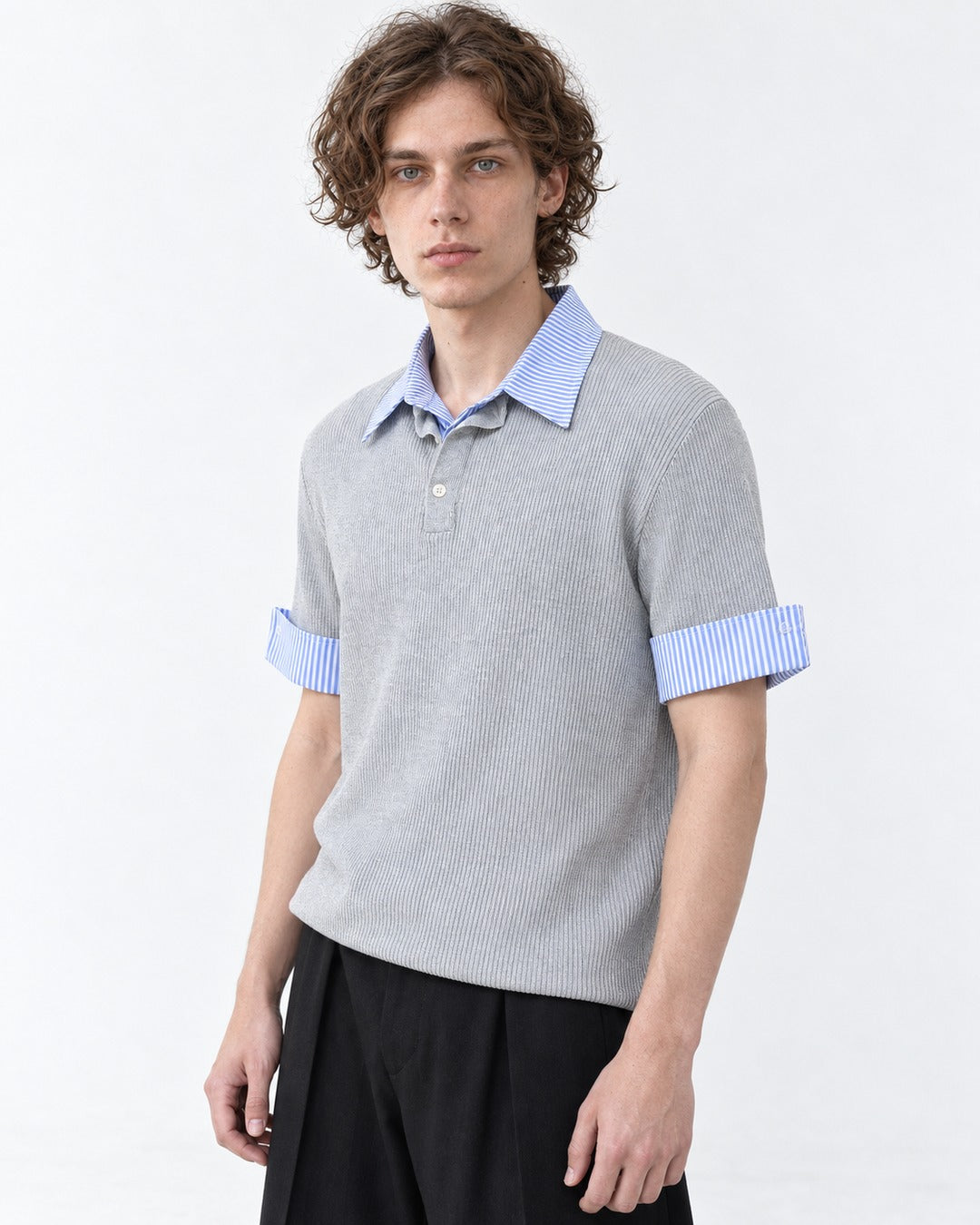 Knit Polo with Contrast Striped Cuffs