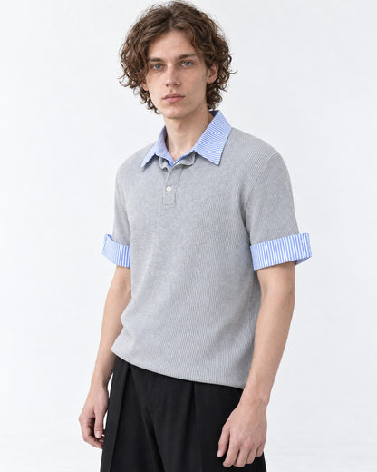 Knit Polo with Contrast Striped Cuffs