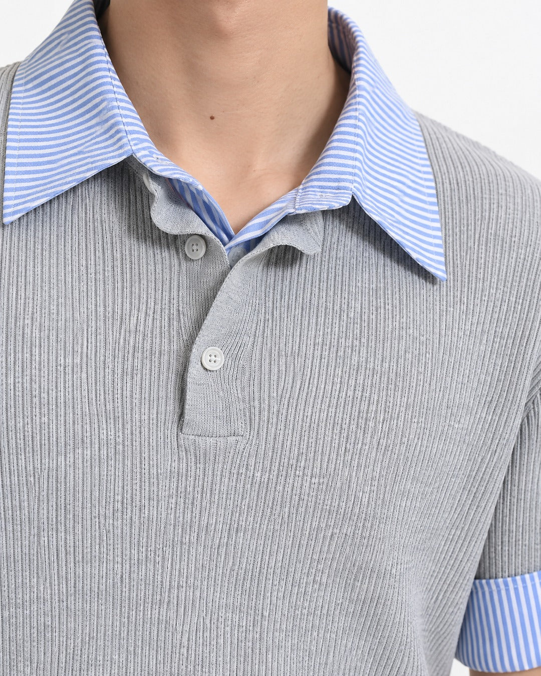 Knit Polo with Contrast Striped Cuffs