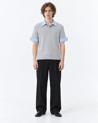 Knit Polo with Contrast Striped Cuffs