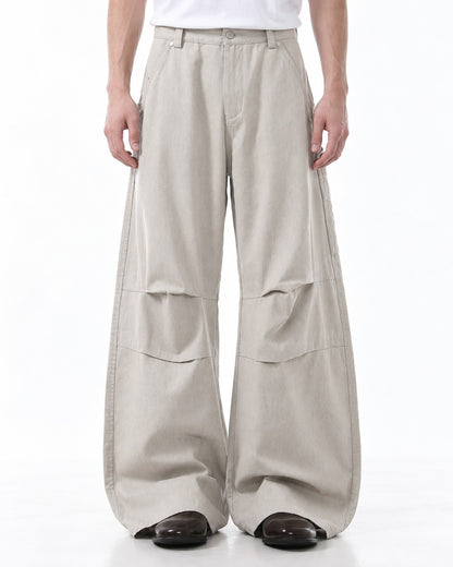 Horizontal-Seam Draped Cargo Trousers