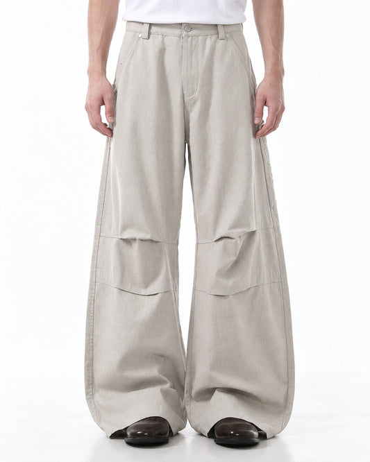 Horizontal-Seam Draped Cargo Trousers