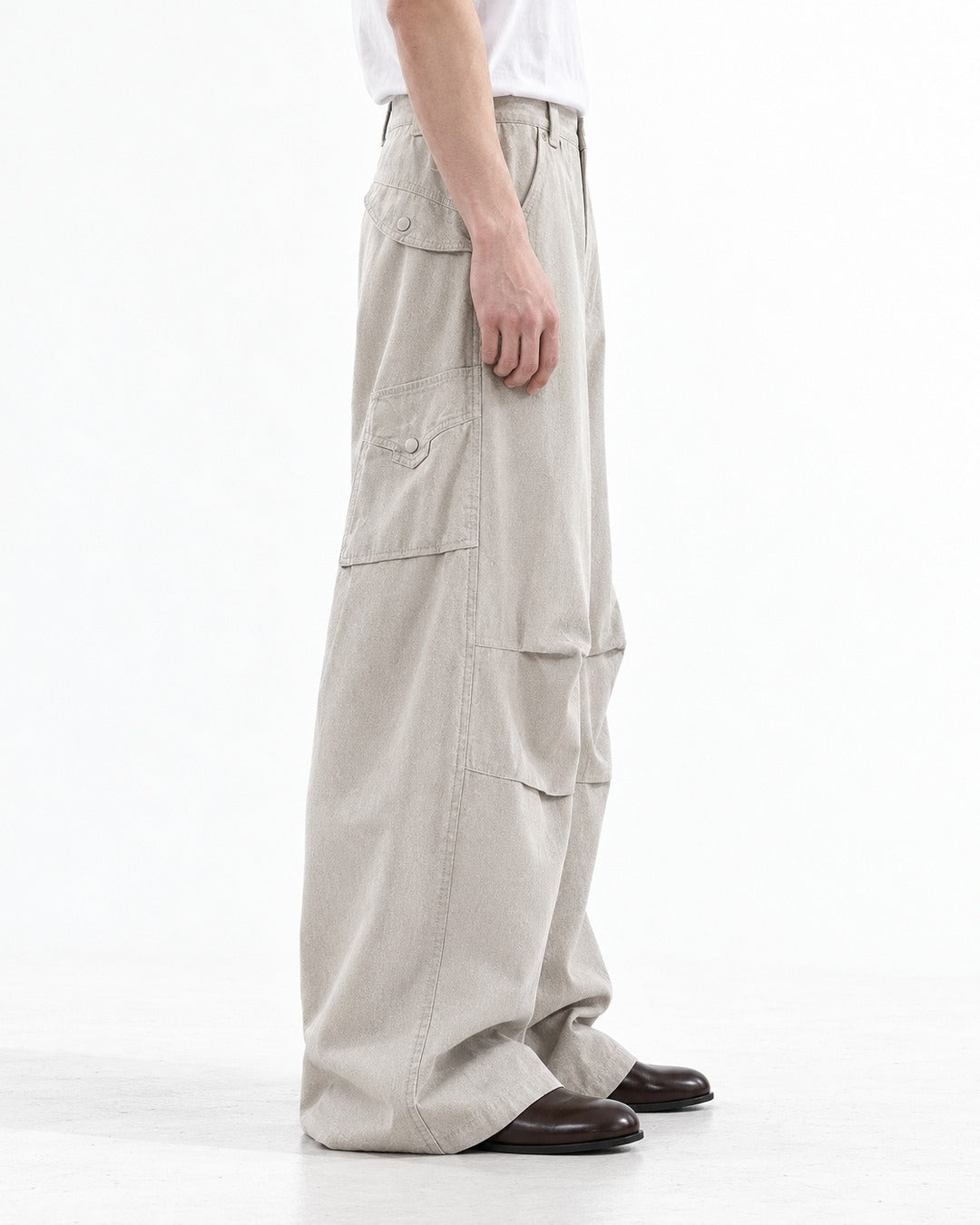 Horizontal-Seam Draped Cargo Trousers