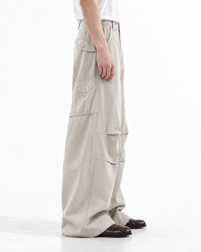 Horizontal-Seam Draped Cargo Trousers