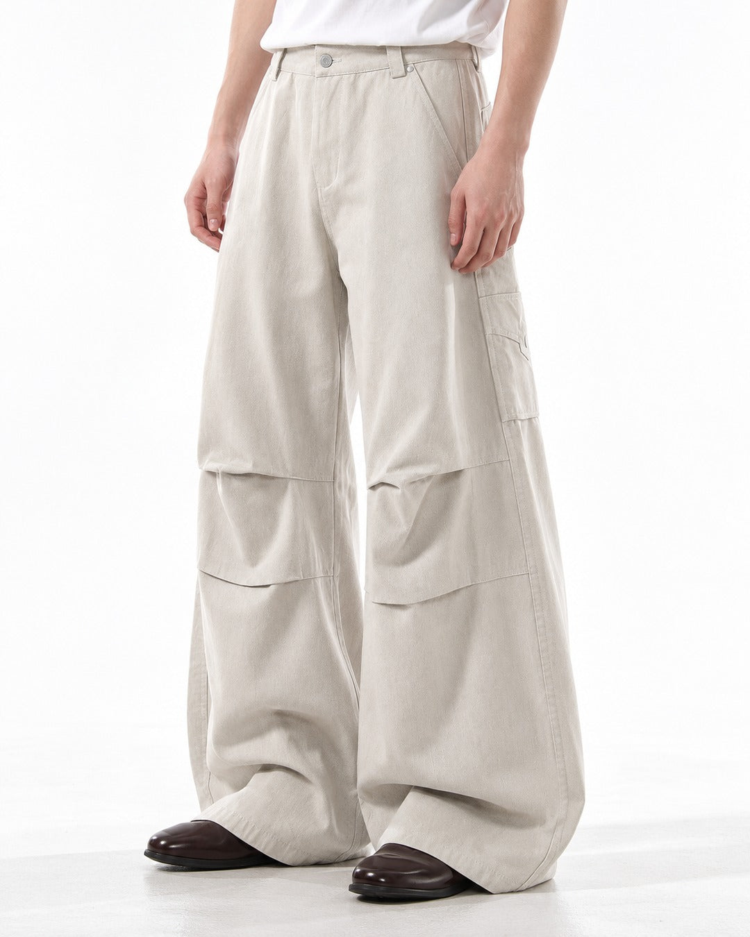 Horizontal-Seam Draped Cargo Trousers