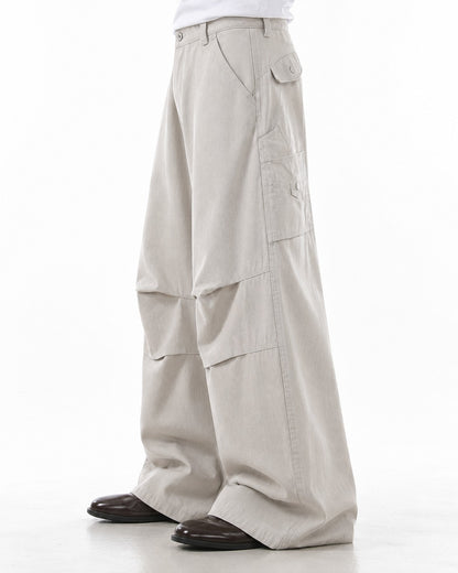 Horizontal-Seam Draped Cargo Trousers