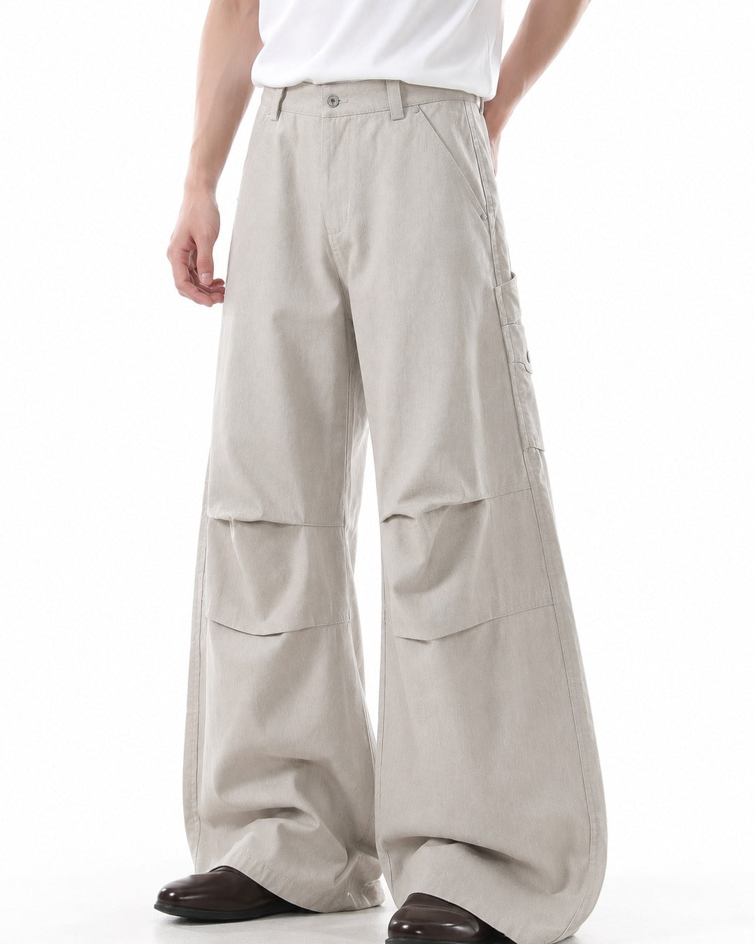 Horizontal-Seam Draped Cargo Trousers