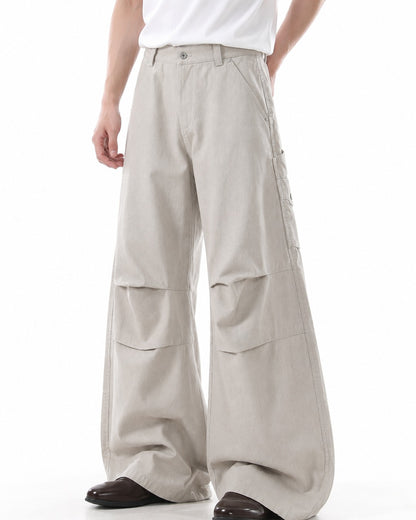 Horizontal-Seam Draped Cargo Trousers