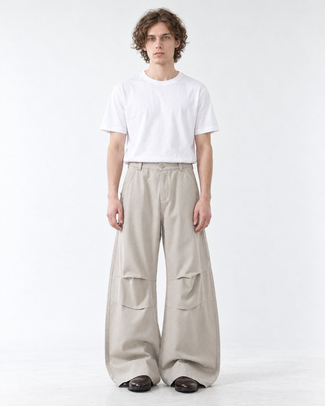 Horizontal-Seam Draped Cargo Trousers