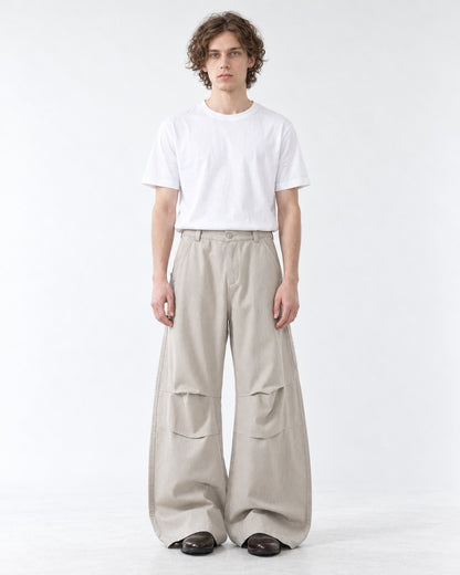 Horizontal-Seam Draped Cargo Trousers