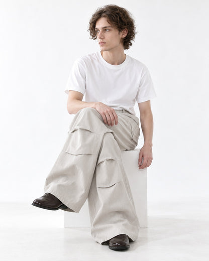 Horizontal-Seam Draped Cargo Trousers