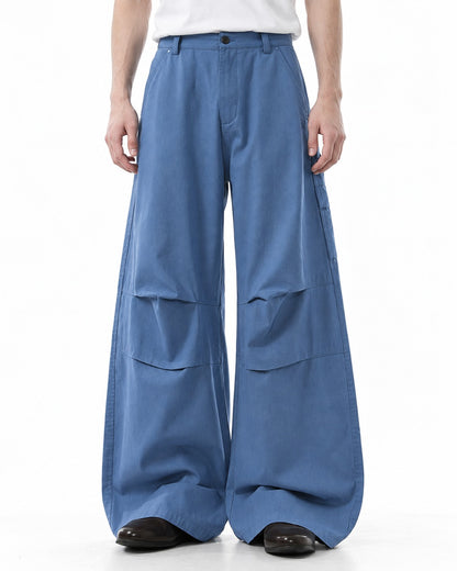 Horizontal-Seam Draped Cargo Trousers