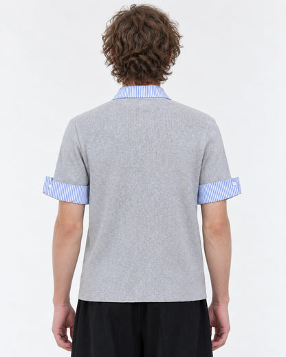 Knit Polo with Contrast Striped Cuffs (Gray)