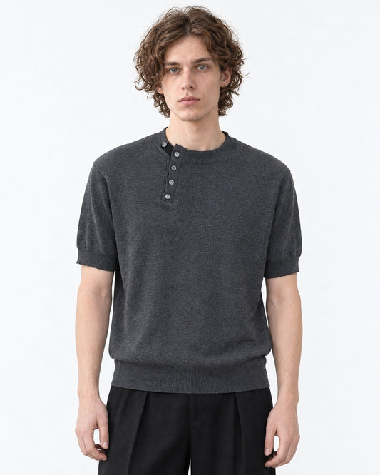 Henley Knit Top (Charcoal)