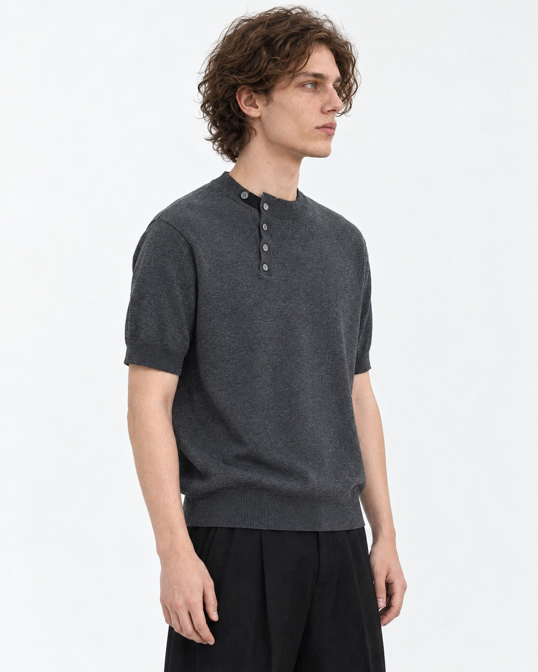 Henley Knit Top (Charcoal)