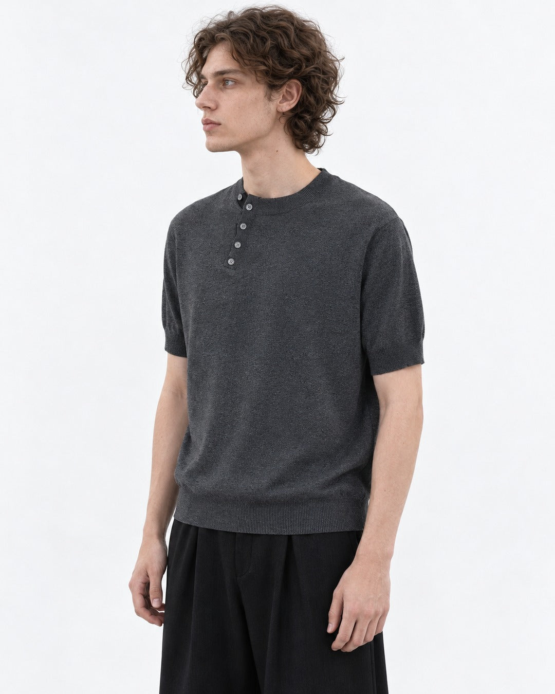 Henley Knit Top (Charcoal)