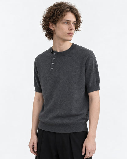 Henley Knit Top (Charcoal)