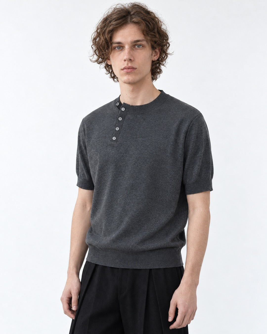 Henley Knit Top (Charcoal)