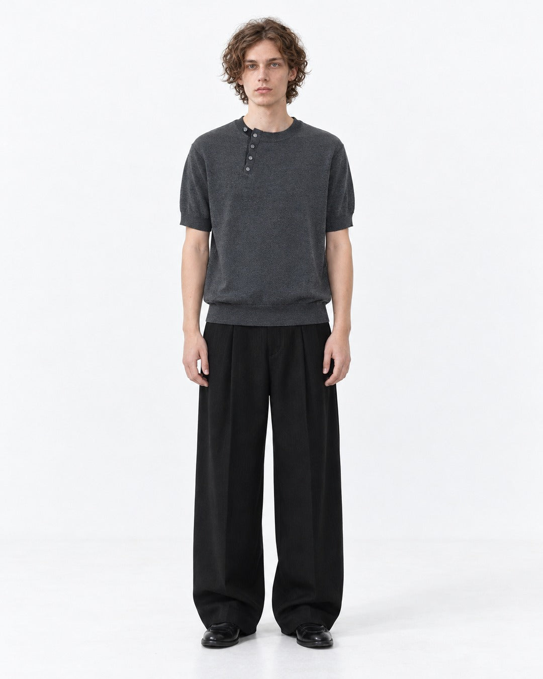 Henley Knit Top (Charcoal)