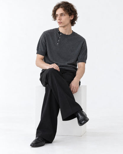 Henley Knit Top (Charcoal)