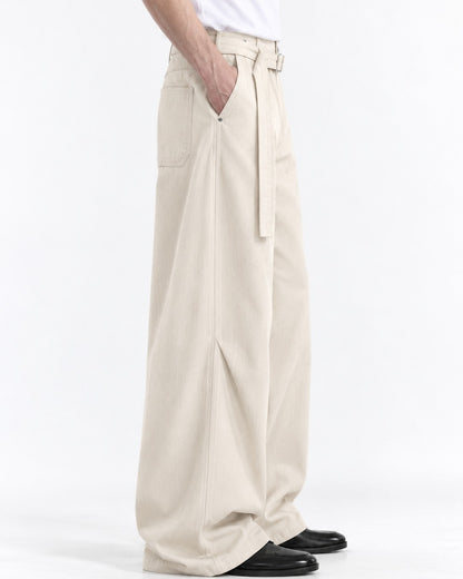 Self-Belt Riveted Wide-Leg Trousers
