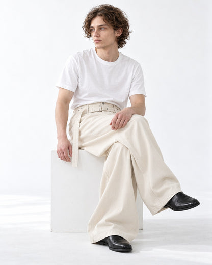 Self-Belt Riveted Wide-Leg Trousers