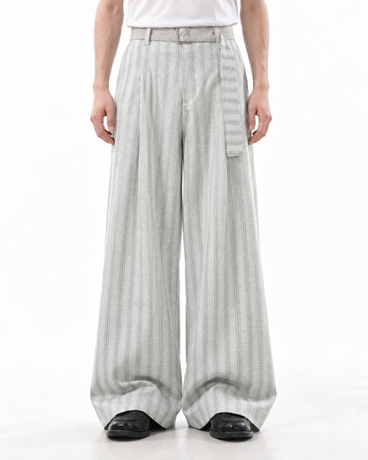 Belted Striped Wide Trousers