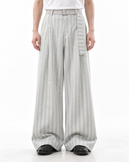 Belted Striped Wide Trousers