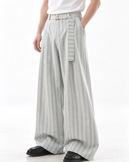 Belted Striped Wide Trousers