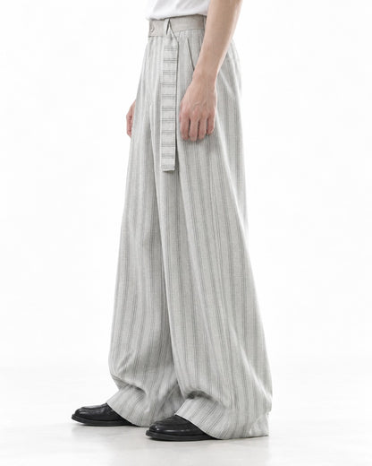 Belted Striped Wide Trousers