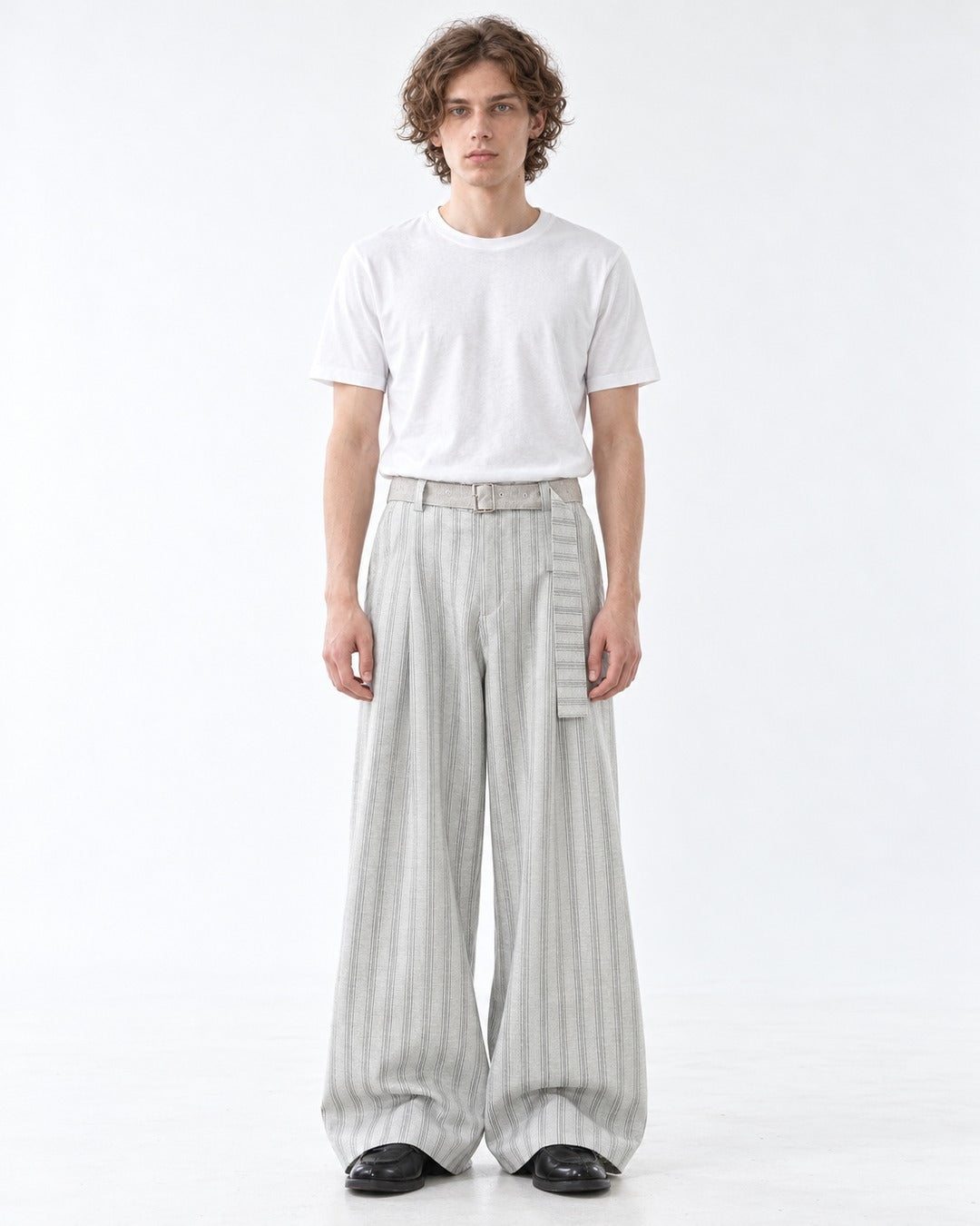Belted Striped Wide Trousers