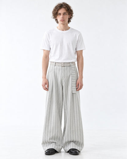 Belted Striped Wide Trousers