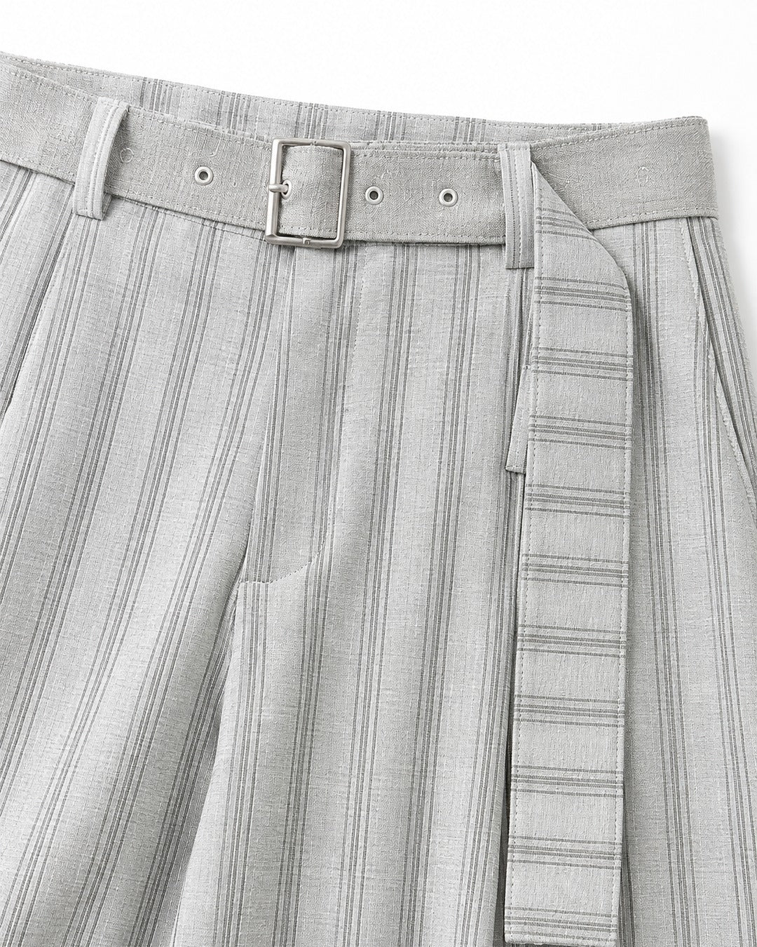 Belted Striped Wide Trousers