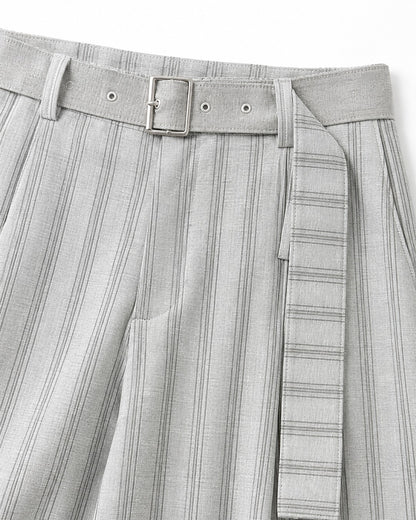 Belted Striped Wide Trousers