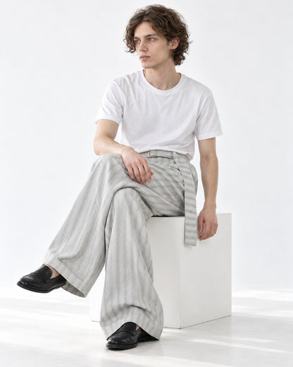 Belted Striped Wide Trousers