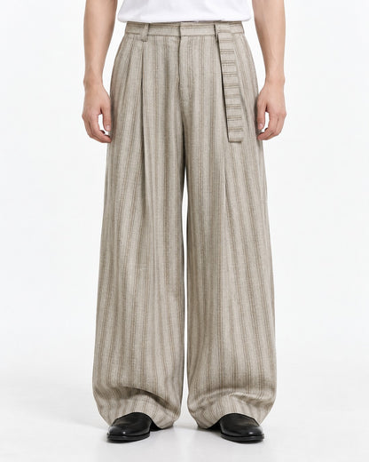Belted Striped Wide Trousers