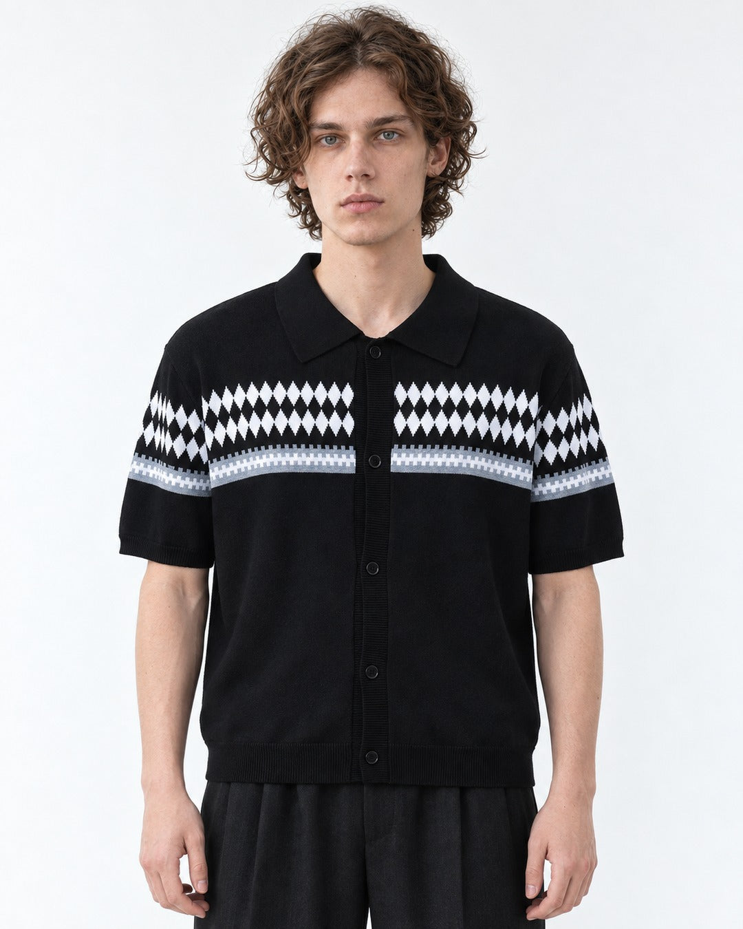 Diamond-Pattern Knit Polo