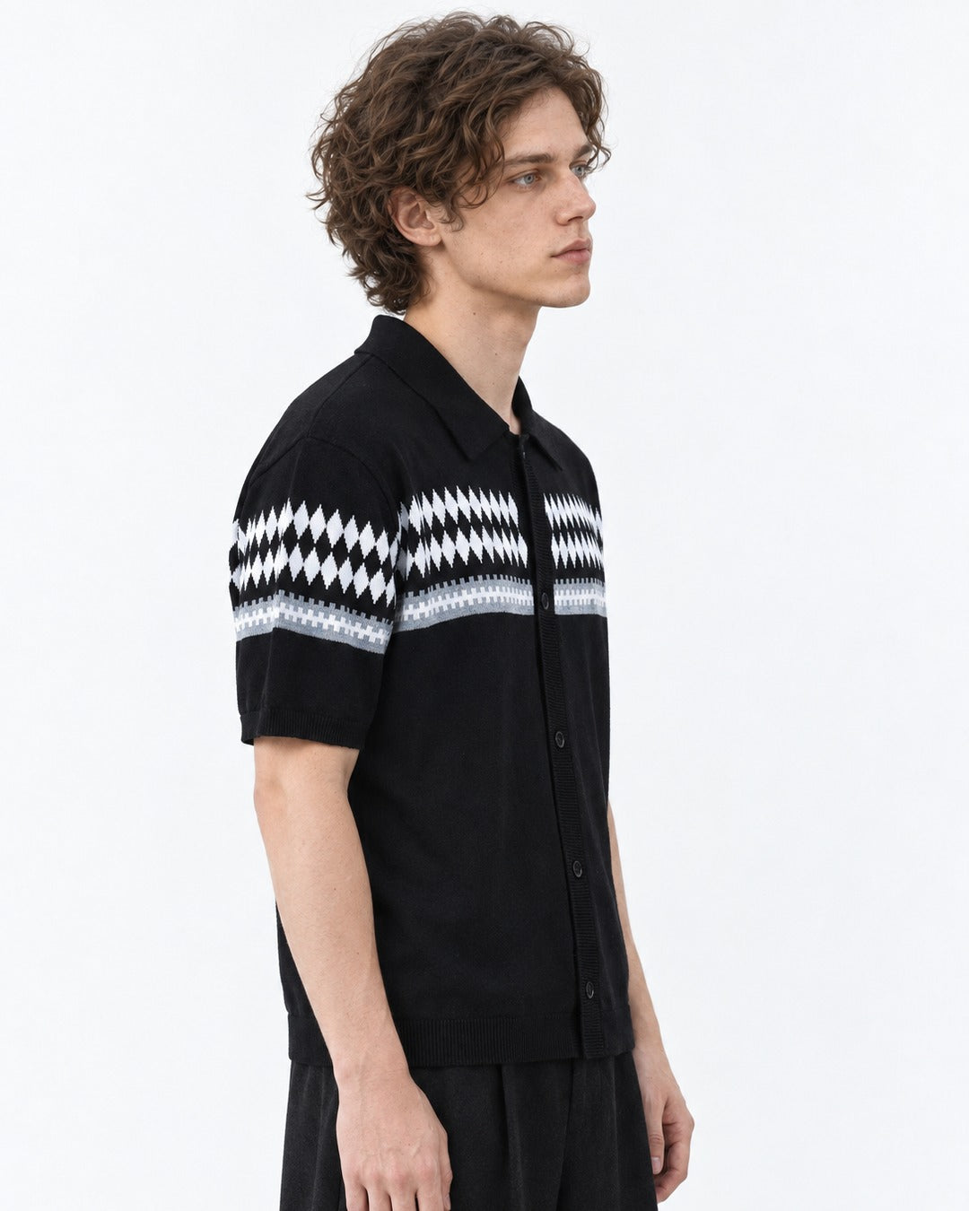 Diamond-Pattern Knit Polo