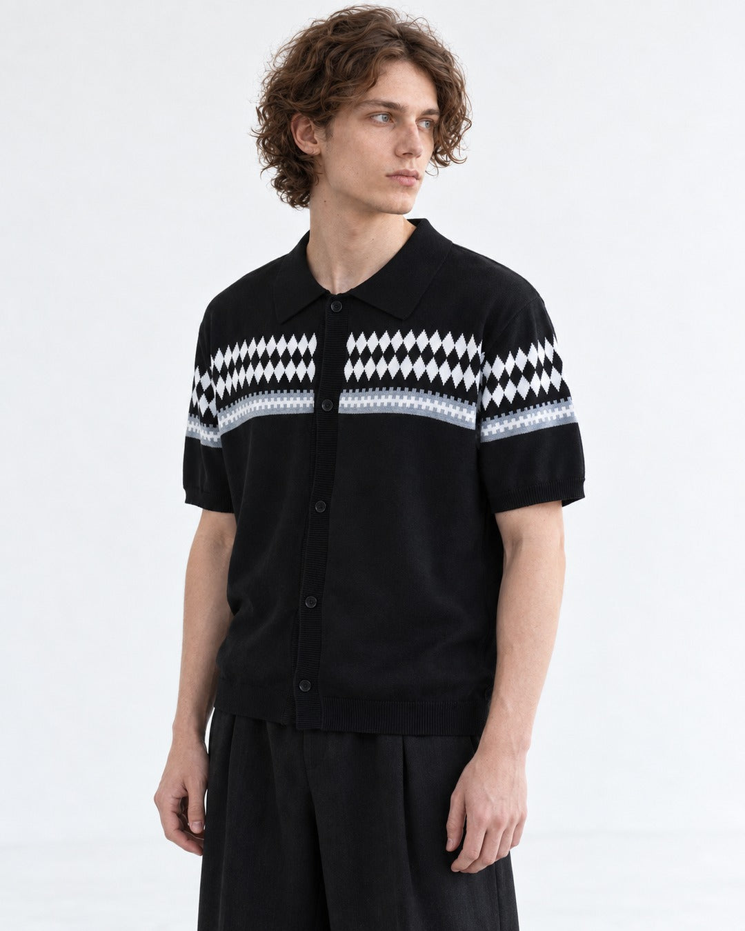Diamond-Pattern Knit Polo