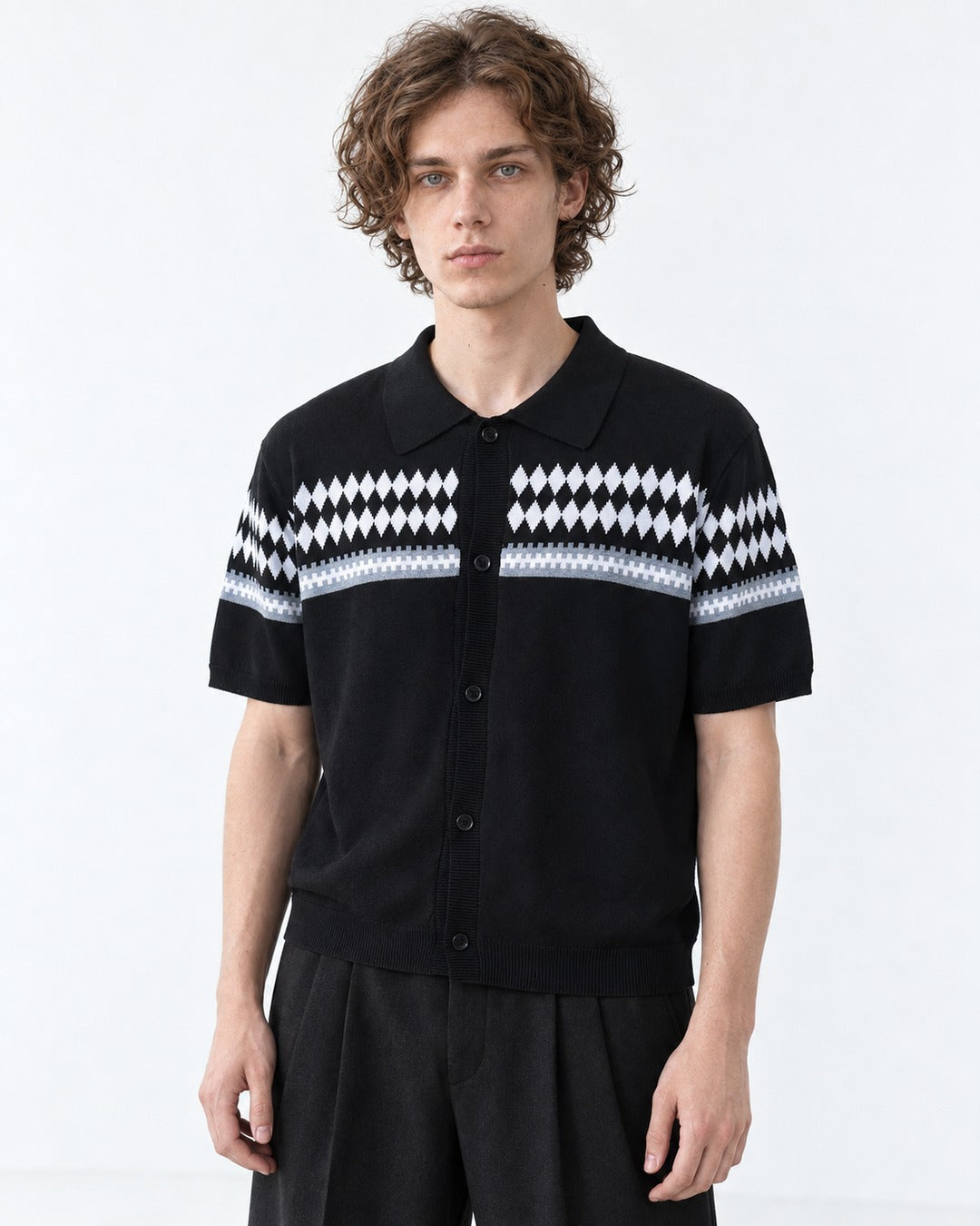 Diamond-Pattern Knit Polo