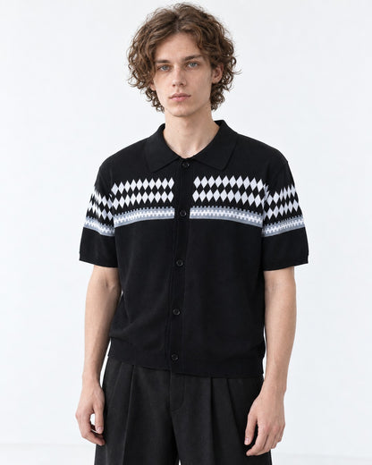 Diamond-Pattern Knit Polo