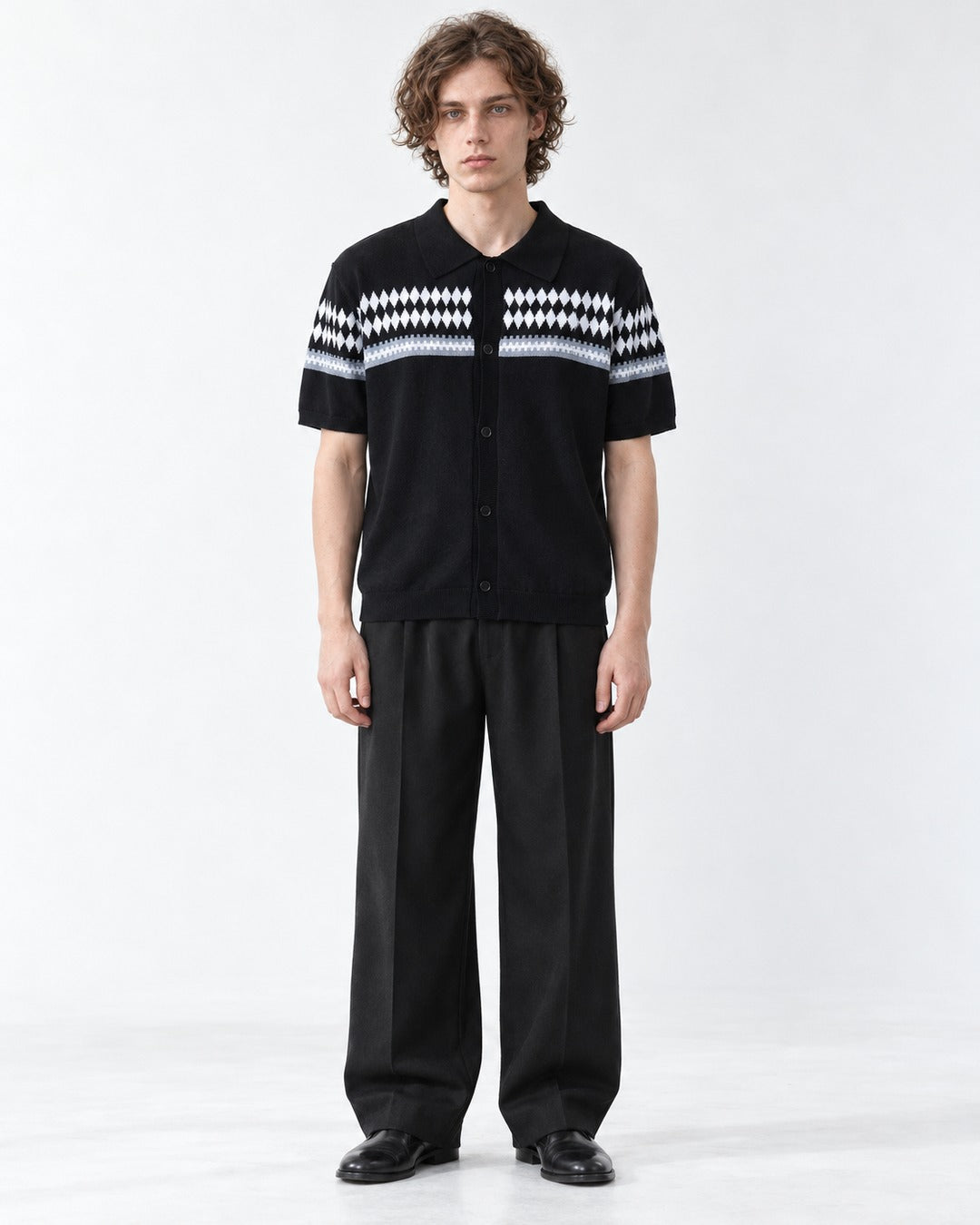 Diamond-Pattern Knit Polo