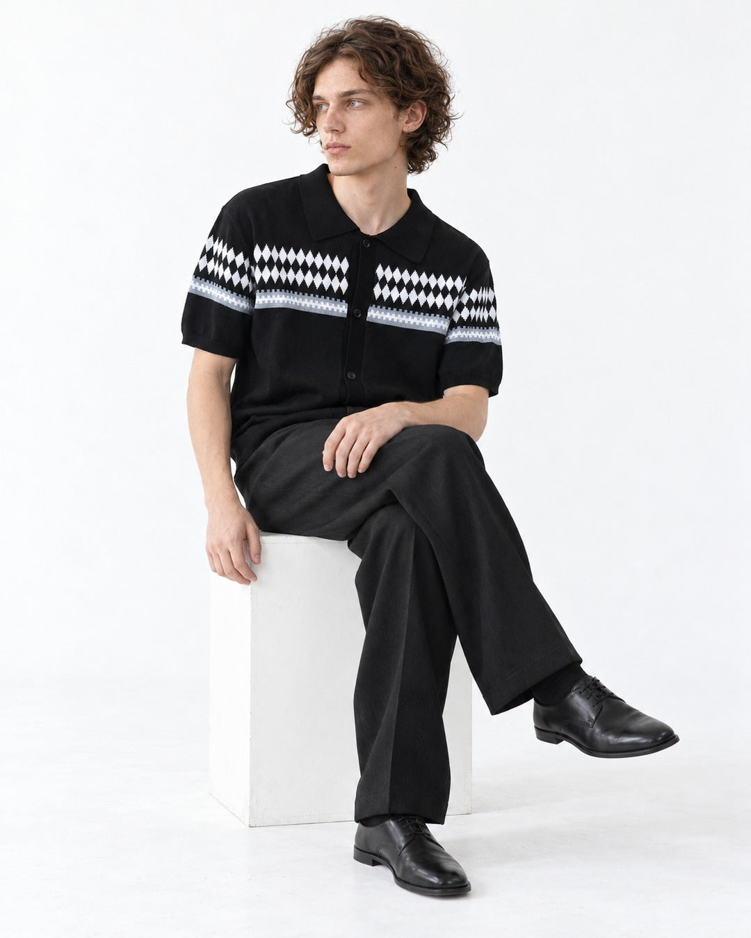 Diamond-Pattern Knit Polo