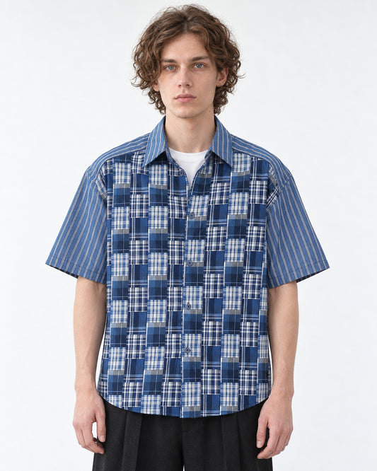 Plaid Patchwork Short Sleeve Shirt