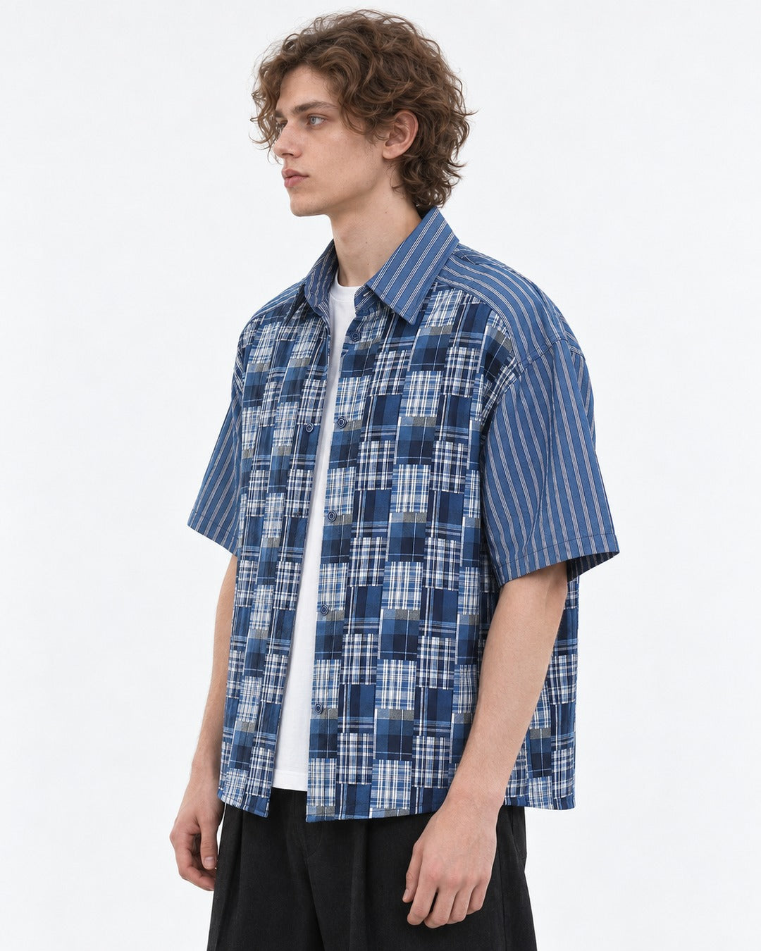 Plaid Patchwork Short Sleeve Shirt