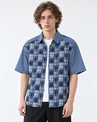 Plaid Patchwork Short Sleeve Shirt