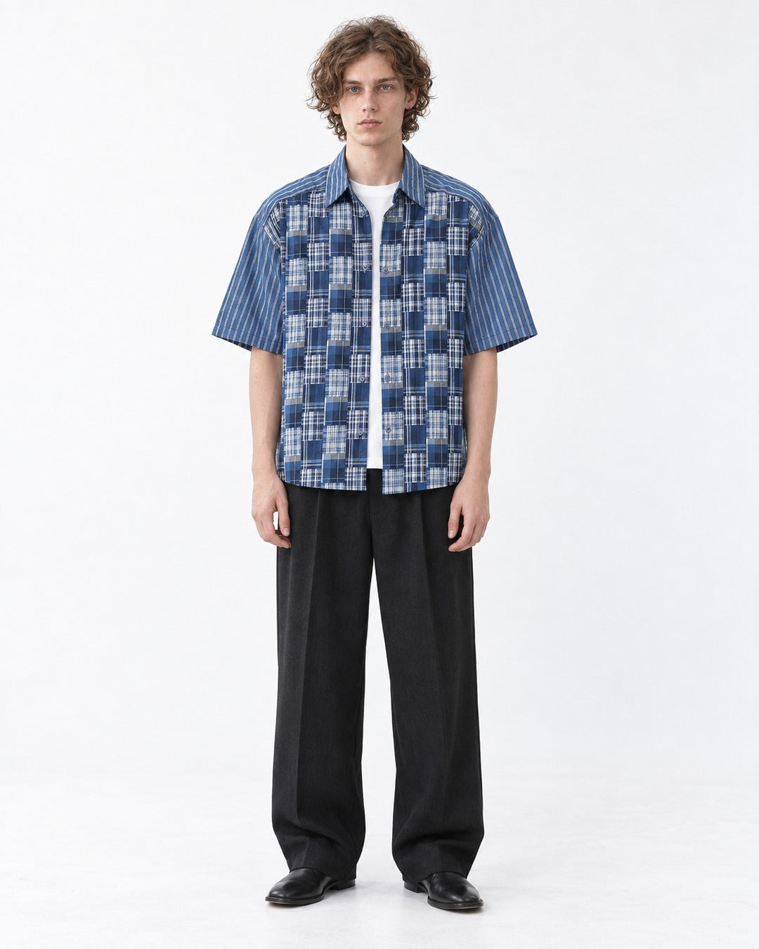 Plaid Patchwork Short Sleeve Shirt