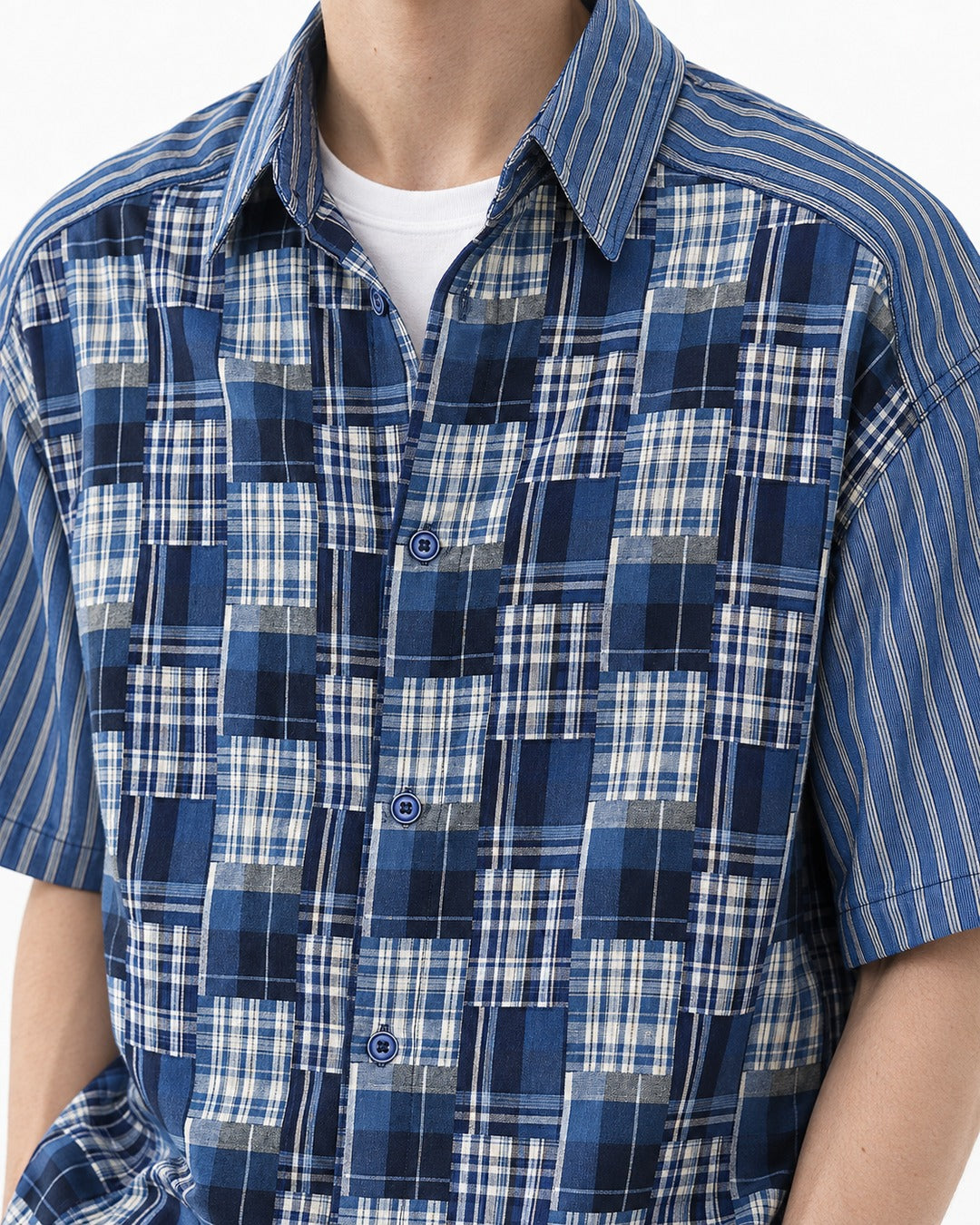 Plaid Patchwork Short Sleeve Shirt