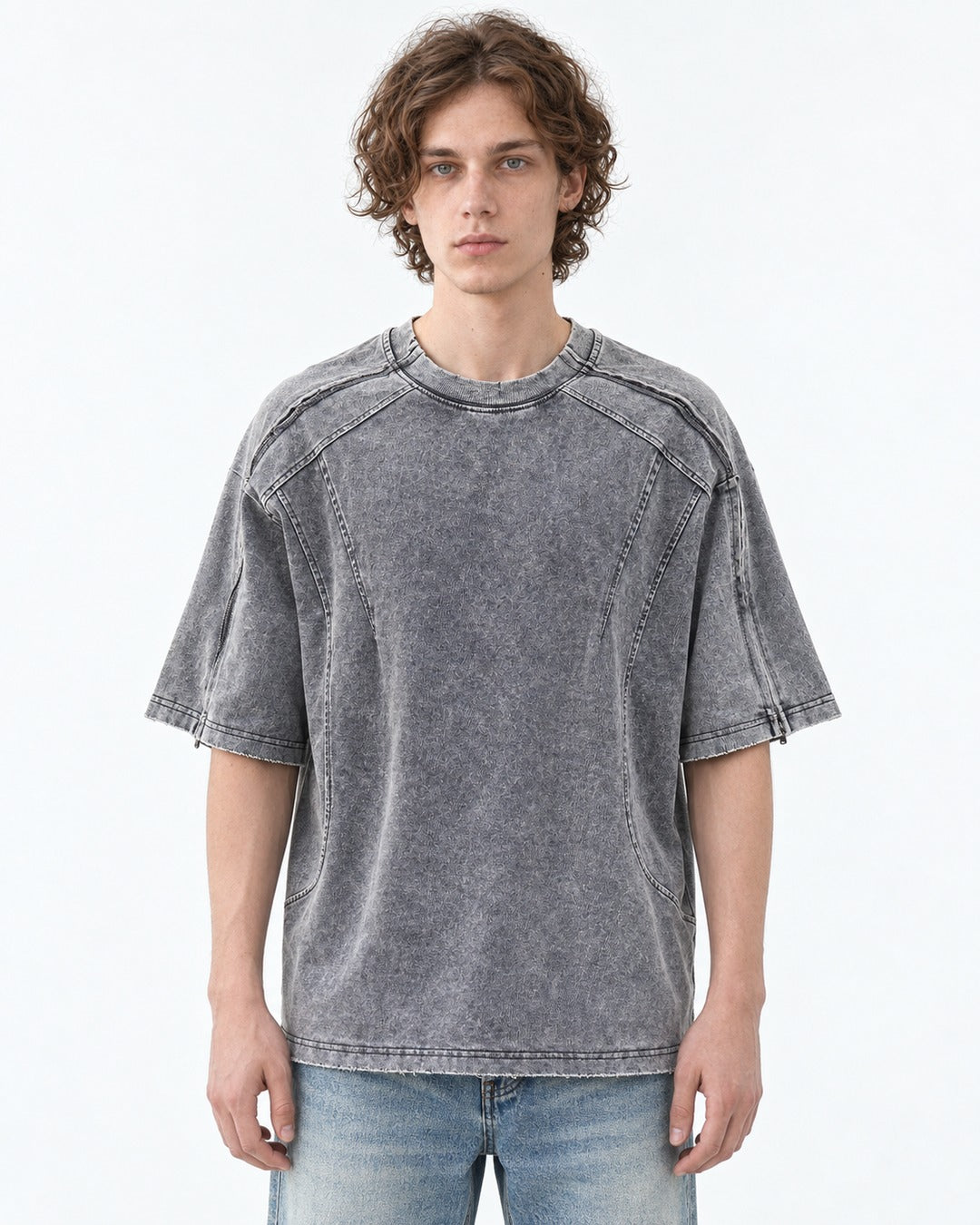 Washed Tee with Curved Seams