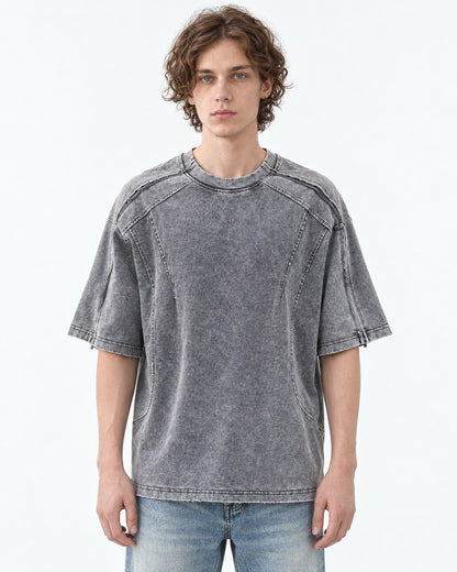 Washed Tee with Curved Seams